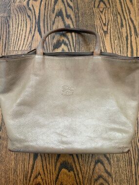 Il Bisonte Taupe Leather Shoulder Tote - Soft Pebble Grain Made in Italy